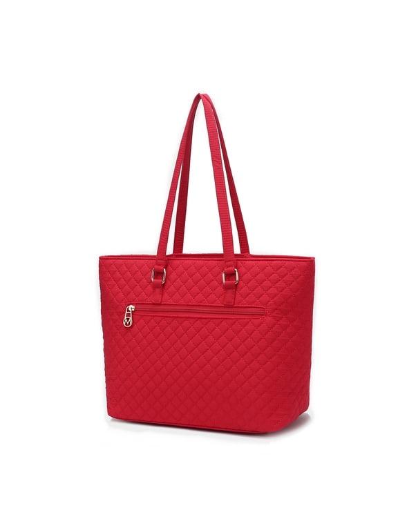 Hallie Women’s Tote Bag, Solid Quilted Cotton Shoulder Handbag by Mia K - Red
