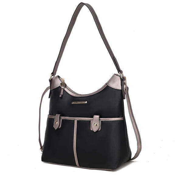 MKF Collection Harper Vegan Color Block Leather Women Shoulder Bag by Mia K - Black Pewter