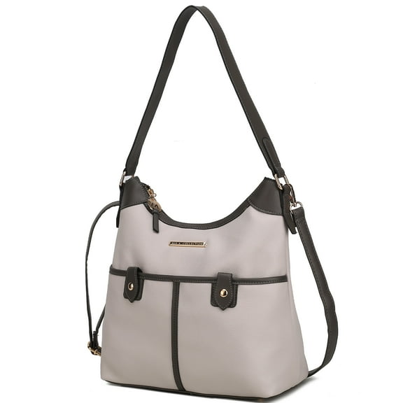 MKF Collection Harper Vegan Color Block Leather Women Shoulder Bag by Mia K - Light Gray Charcoal