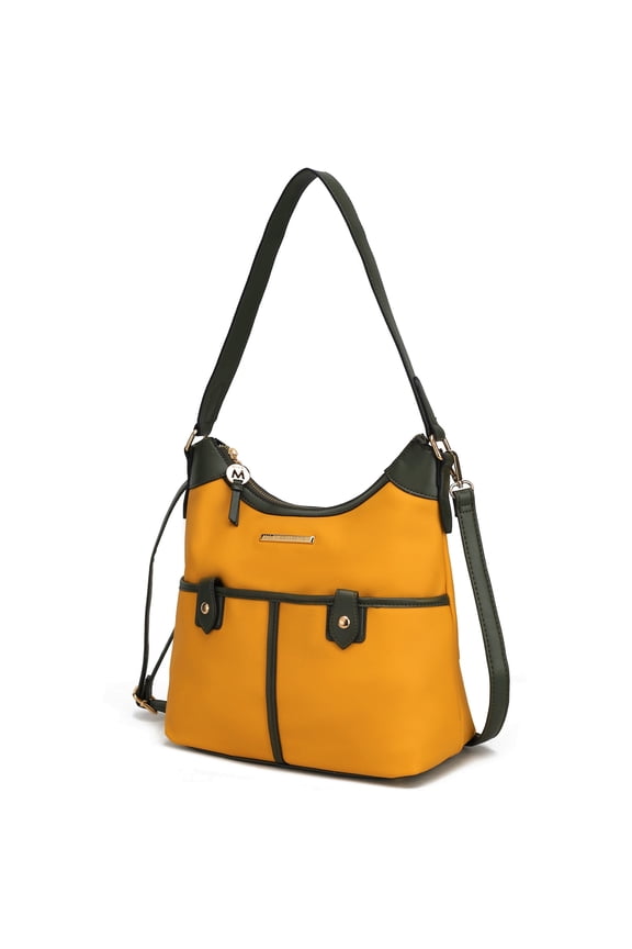 Harper Vegan Color Block Leather Women Shoulder Bag by Mia K - Mustard Olive