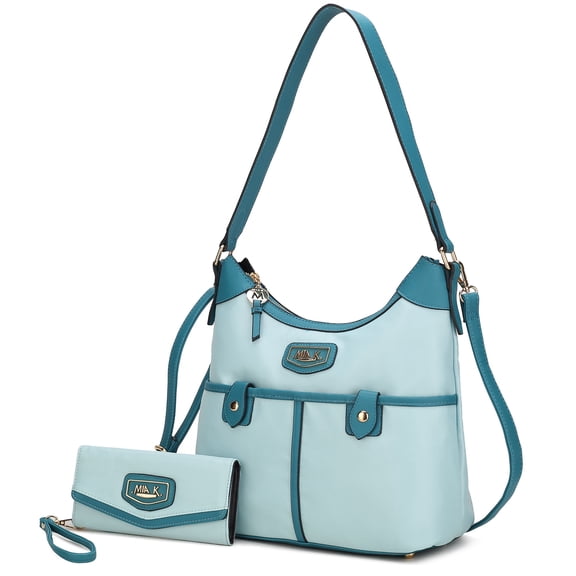 MKF Collection Harper Women Nylon Hobo Shoulder Handbag with Matching Wallet Bag by Mia K - Baby Blue