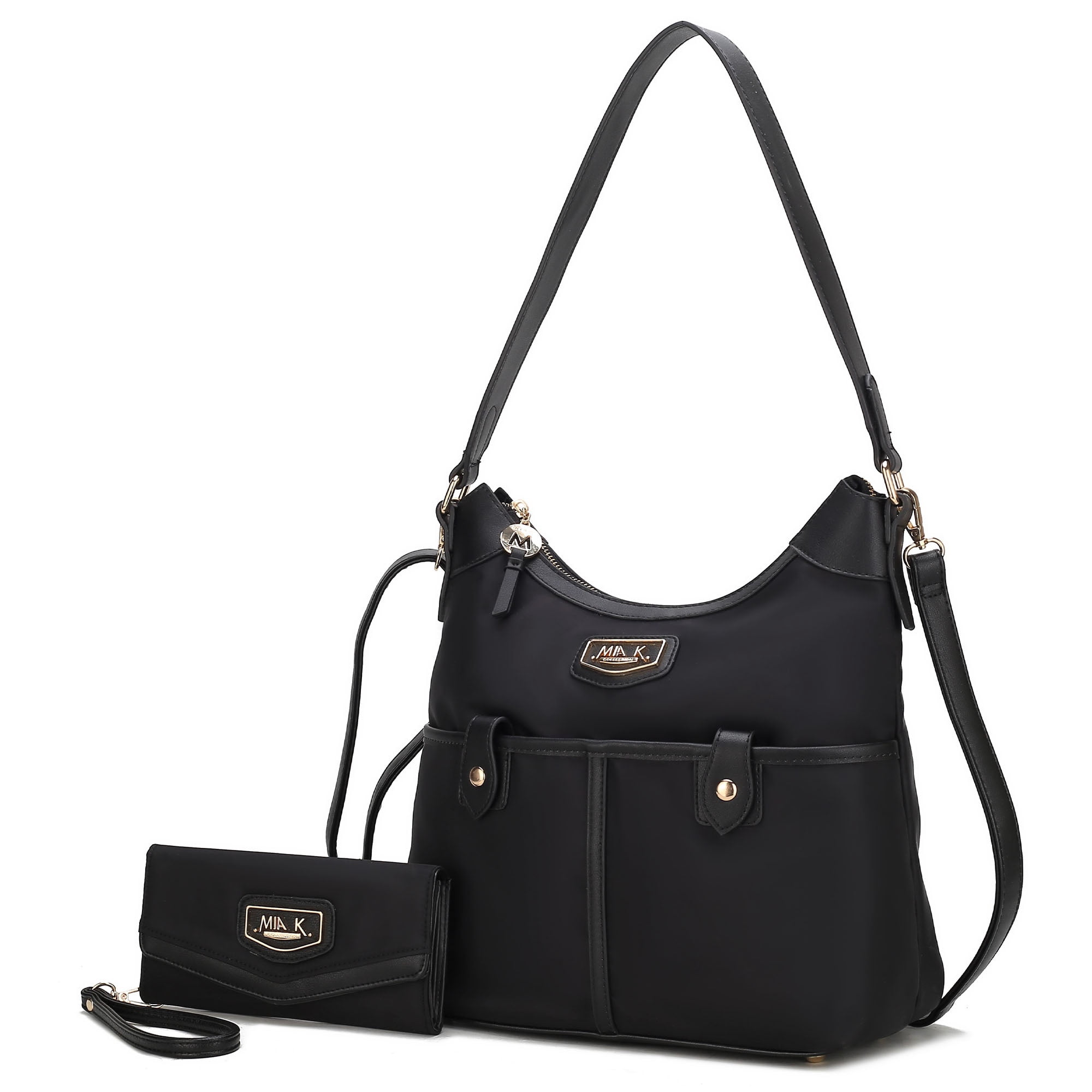 MKF Collection Harper Women Nylon Hobo Shoulder Handbag with Matching Wallet Bag by Mia K - Black