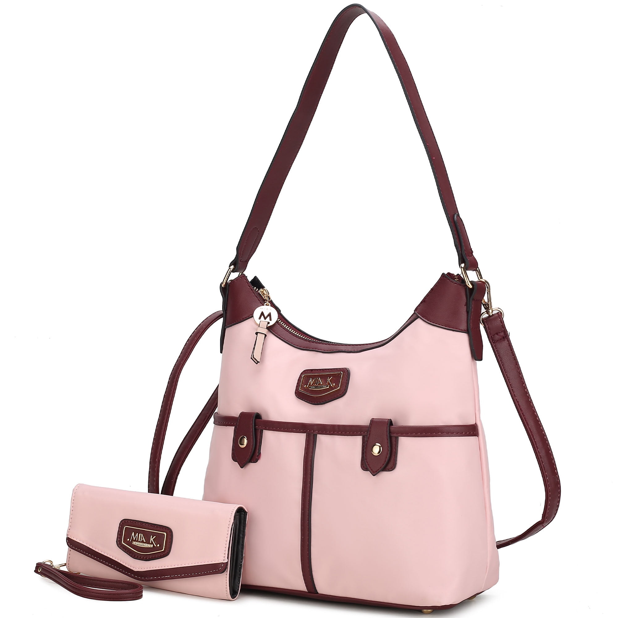 MKF Collection Harper Women Nylon Hobo Shoulder Handbag with Matching Wallet Bag by Mia K - Blush Pink