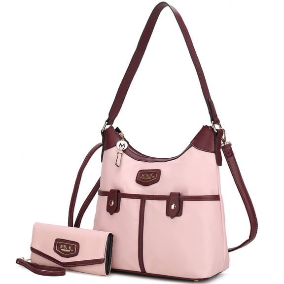 MKF Collection Harper Women Nylon Hobo Shoulder Handbag with Matching Wallet Bag by Mia K - Blush Pink
