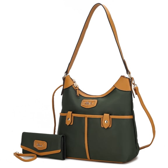 MKF Collection Harper Women Nylon Hobo Shoulder Handbag with Matching Wallet Bag by Mia K - Olive Green