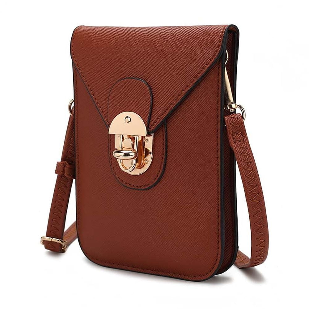 MKF Collection Havana Women's Smartphone Crossbody Bag, Vegan Leather Shoulder Bag Handbag by Mia K - Cognac