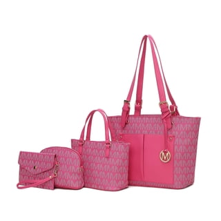 MKF Collection Havenly Women's Tote Bag, Wristlet Pouch Purse, Vegan Leather Handbag 4Pcs Set by Mia K - Fuchsia