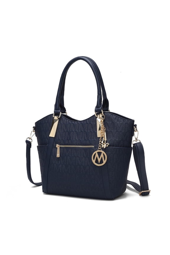 Hazel Vegan Leather Women's Tote Bag, Functional Shoulder Purse Handbag by Mia K - Navy