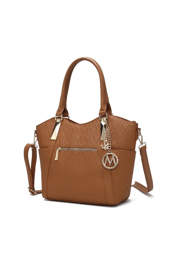 Hazel Vegan Leather Women's Tote Bag, Functional Shoulder Purse Handbag by Mia K - Tan