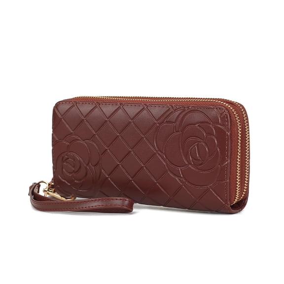 MKF Collection Honey Women’s Genuine Leather Quilted Flower-Embossed Wristlet Wallet by Mia K - Coffee