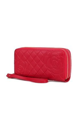 Honey Women’s Genuine Leather Quilted Flower-Embossed Wristlet Wallet by Mia K - Red