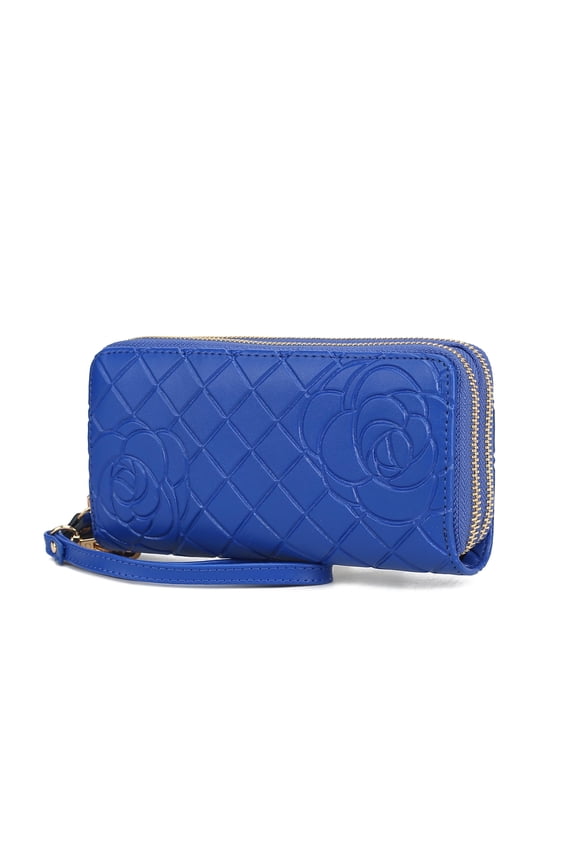 Honey Women’s Genuine Leather Quilted Flower-Embossed Wristlet Wallet by Mia K - Royal Blue