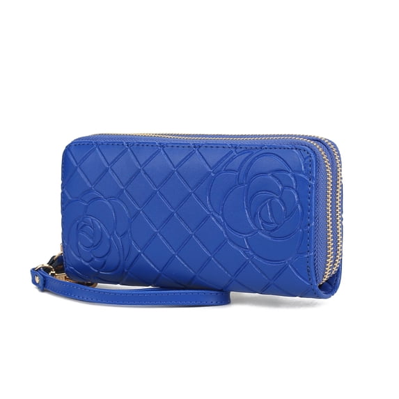 MKF Collection Honey Women’s Genuine Leather Quilted Flower-Embossed Wristlet Wallet by Mia K - Royal Blue