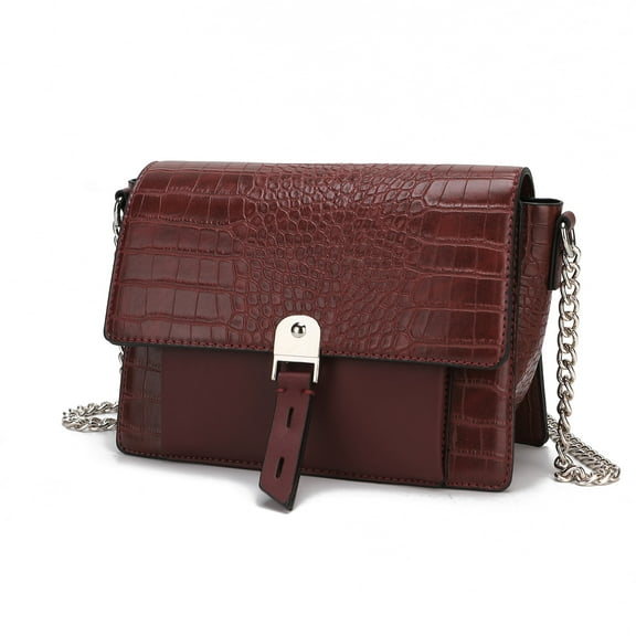 MKF Collection Hope Crossbody Bag Crocodile Embossed Vegan Leather Women's Shoulder Bag Handbag Purse by Mia K - Burgundy