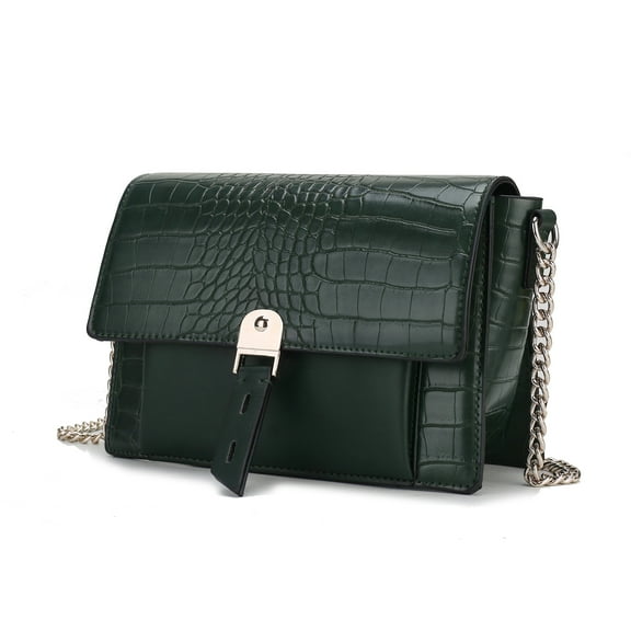 MKF Collection Hope Crossbody Bag Crocodile Embossed Vegan Leather Women's Shoulder Bag Handbag Purse by Mia K - Forest Green