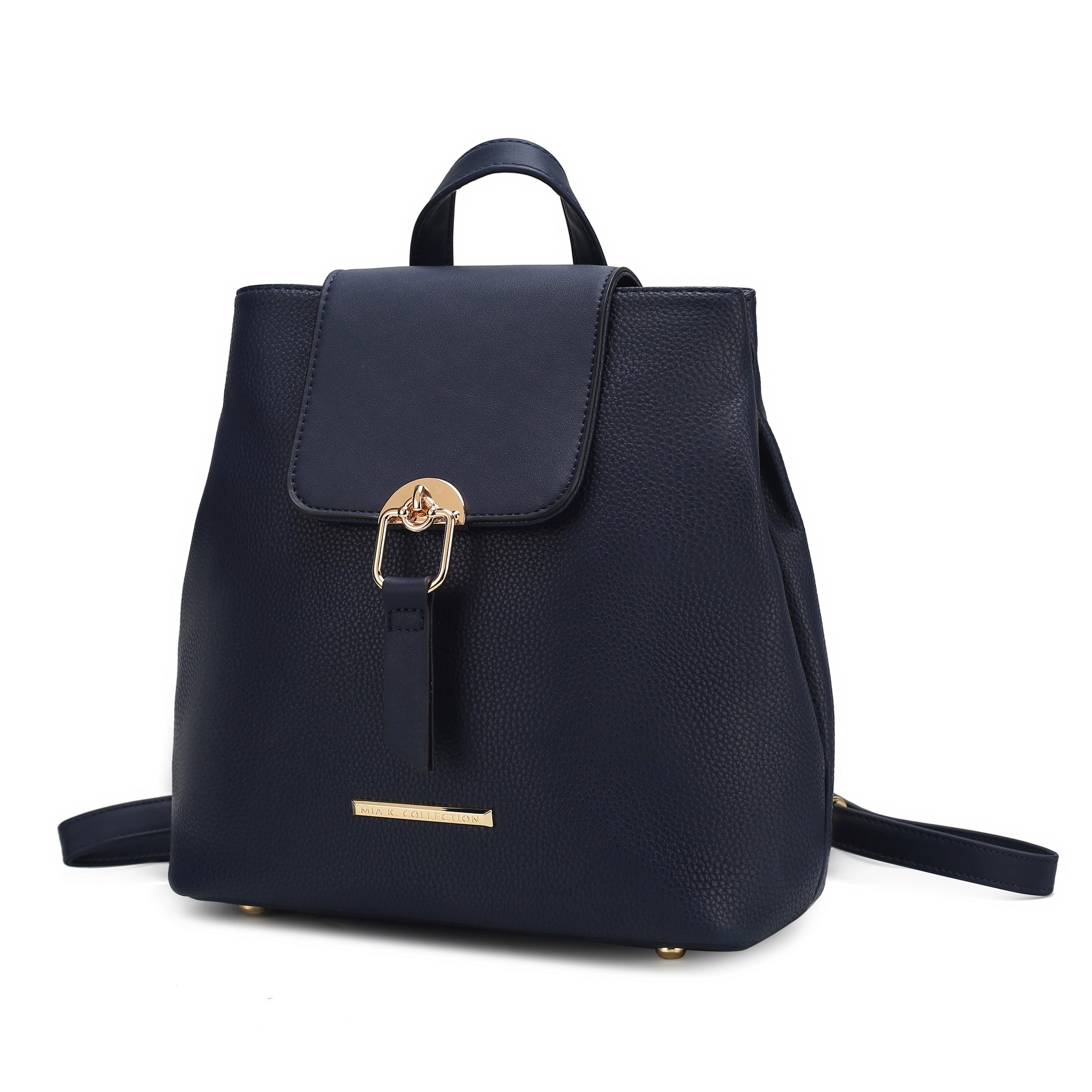 Elegant Navy and Black Women\'s Backpack Small Navy Blue Leather Backpack for women - Stylish Leather  main image 2