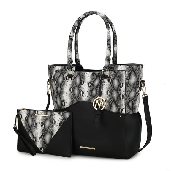 MKF Collection Iris Vegan Leather Women's Tote Bag, Classy Shoulder Purse Handbag & Wristlet 2 pcs by Mia K - Black