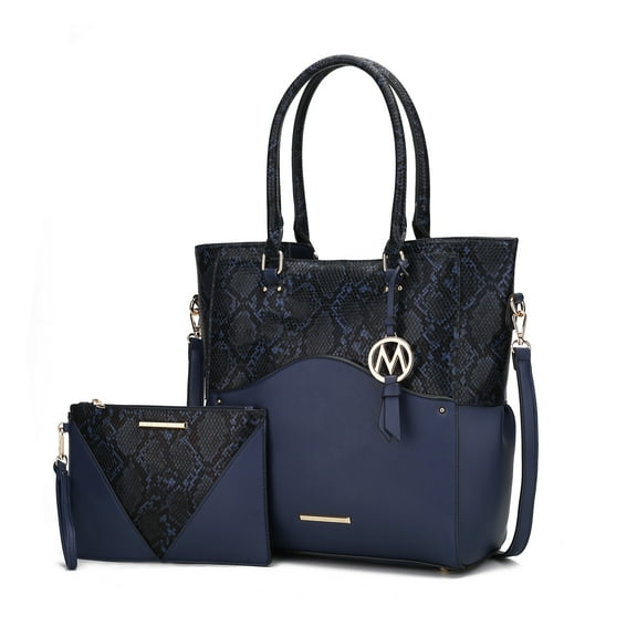 MKF Collection Iris Vegan Leather Women's Tote Bag, Classy Shoulder Purse Handbag & Wristlet 2 pcs by Mia K - Navy