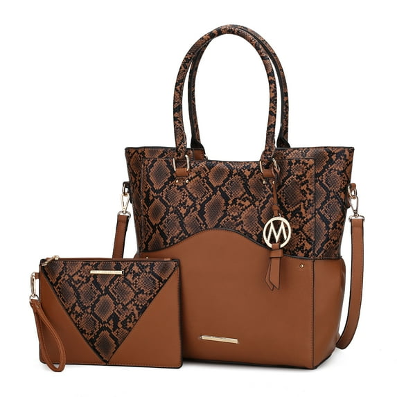 MKF Collection Iris Women's Tote Bag, Snake-Embossed Vegan Leather Handbag Purse For Travel and Work by Mia K. - Cognac