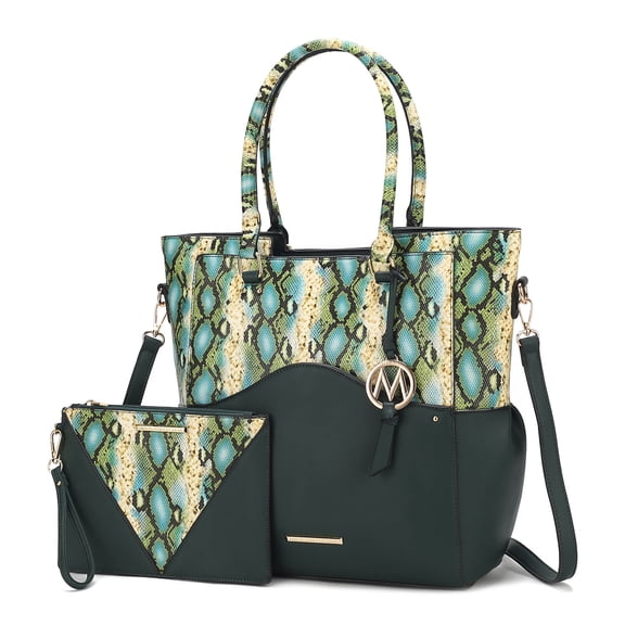 MKF Collection Iris Women's Tote Bag, Snake-Embossed Vegan Leather Handbag Purse For Travel and Work by Mia K. - Olive