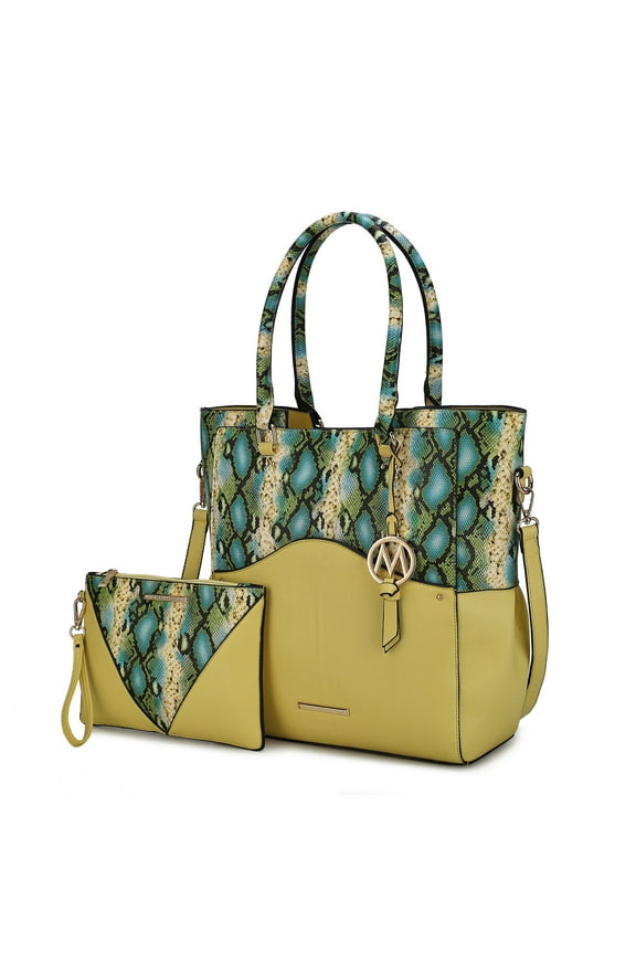 Iris Women's Tote Bag, Snake-Embossed Vegan Leather Handbag Purse For Travel and Work by Mia K. - Yellow