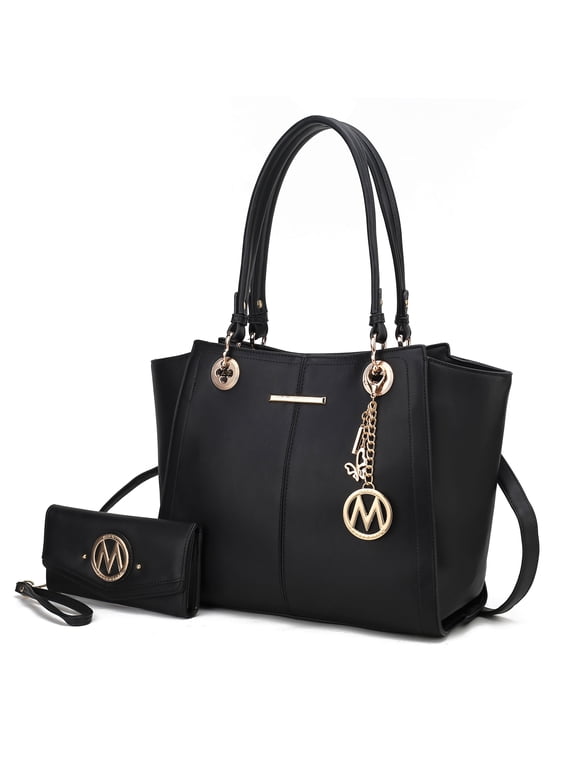 Ivy Vegan Leather Women’s Tote Bag & Wallet, Elegant Shoulder Purse Handbag by Mia K - Black