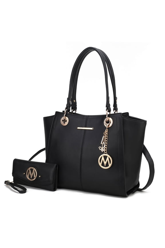 Ivy Vegan Leather Women’s Tote Bag & Wallet, Elegant Shoulder Purse Handbag by Mia K - Black