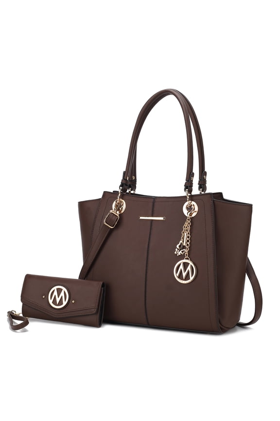 Ivy Vegan Leather Women’s Tote Bag & Wallet, Elegant Shoulder Purse Handbag by Mia K - Chocolate