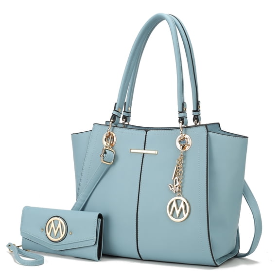 MKF Collection Ivy Vegan Leather Women’s Tote Bag & Wallet, Elegant Shoulder Purse Handbag by Mia K - Denim Blue