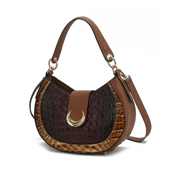 MKF Collection Jain Women Half Moon Shoulder Bag Croc-Embossed Versatile by Mia K - Chocolate