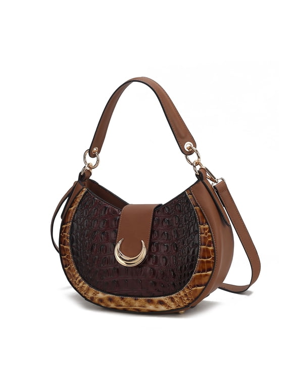 Jain Women Half Moon Shoulder Bag Croc-Embossed Versatile by Mia K - Chocolate