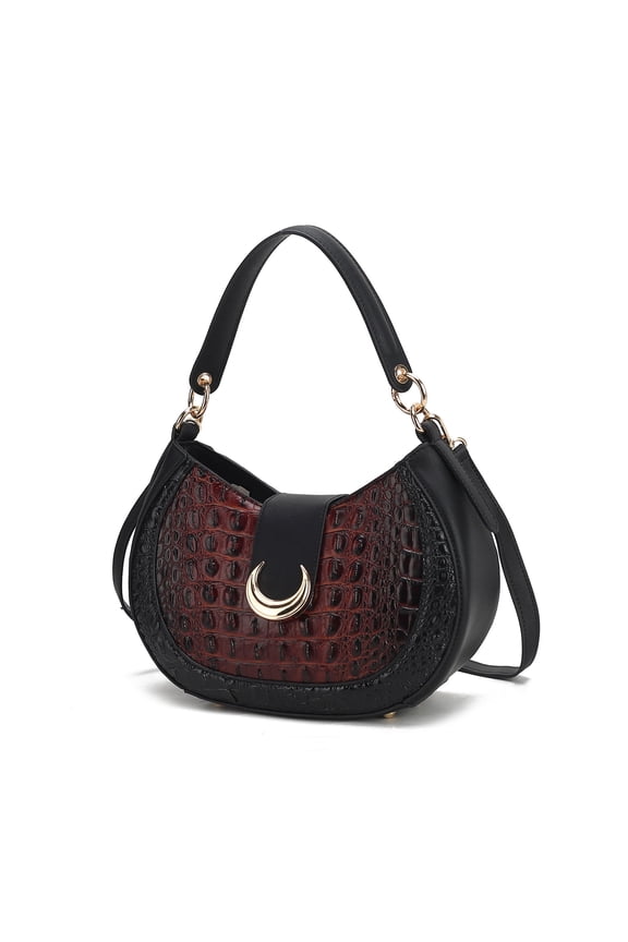 Jain Women Half Moon Shoulder Bag Croc-Embossed Versatile by Mia K - Cognac