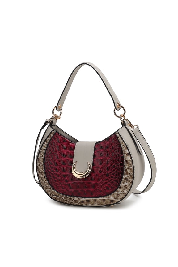 Jain Women Half Moon Shoulder Bag Croc-Embossed Versatile by Mia K - Fuchsia
