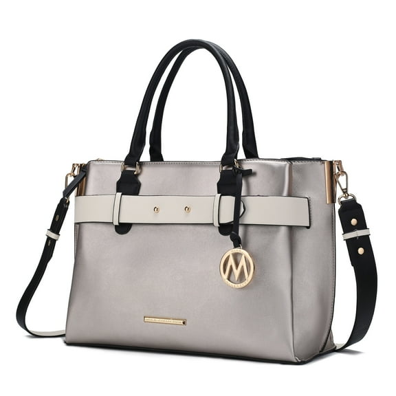 MKF Collection Jamie Women's Satchel Bag, Vegan Leather Crossbody Bag Handbag Purse by Mia K - Pewter