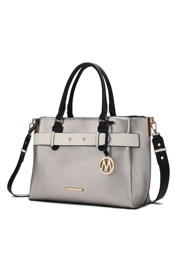 Jamie Women's Satchel Bag, Vegan Leather Crossbody Bag Handbag Purse by Mia K - Pewter