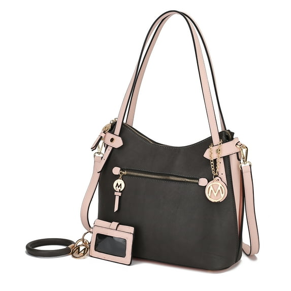 MKF Collection Jaseli Hobo Handbag with Wristlet Key Ring and Card Case, Charcoal/Blush