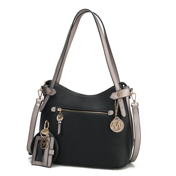 MKF Collection Jaseli Vegan Leather Women Hobo Bag & Wristlet Credit Crard Holder, Shoulder Purse Handbag 2 pcs by Mia K - Black Pewter