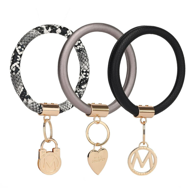 Jasmine Vegan Leather Women Bangle Wristlet Keychain set
