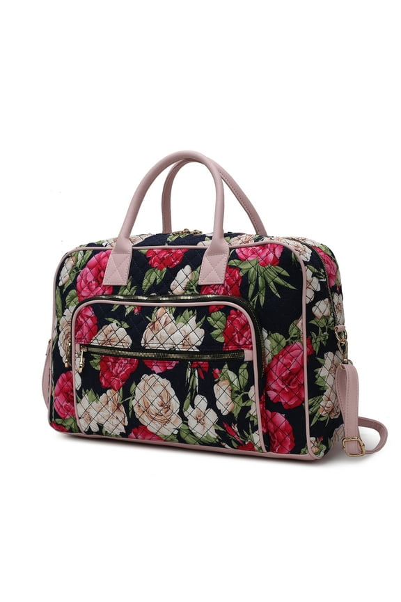 Jayla Cotton Botanical Women's Duffle Bag, Sleek Weekender Purse Handbag by Mia K - Navy