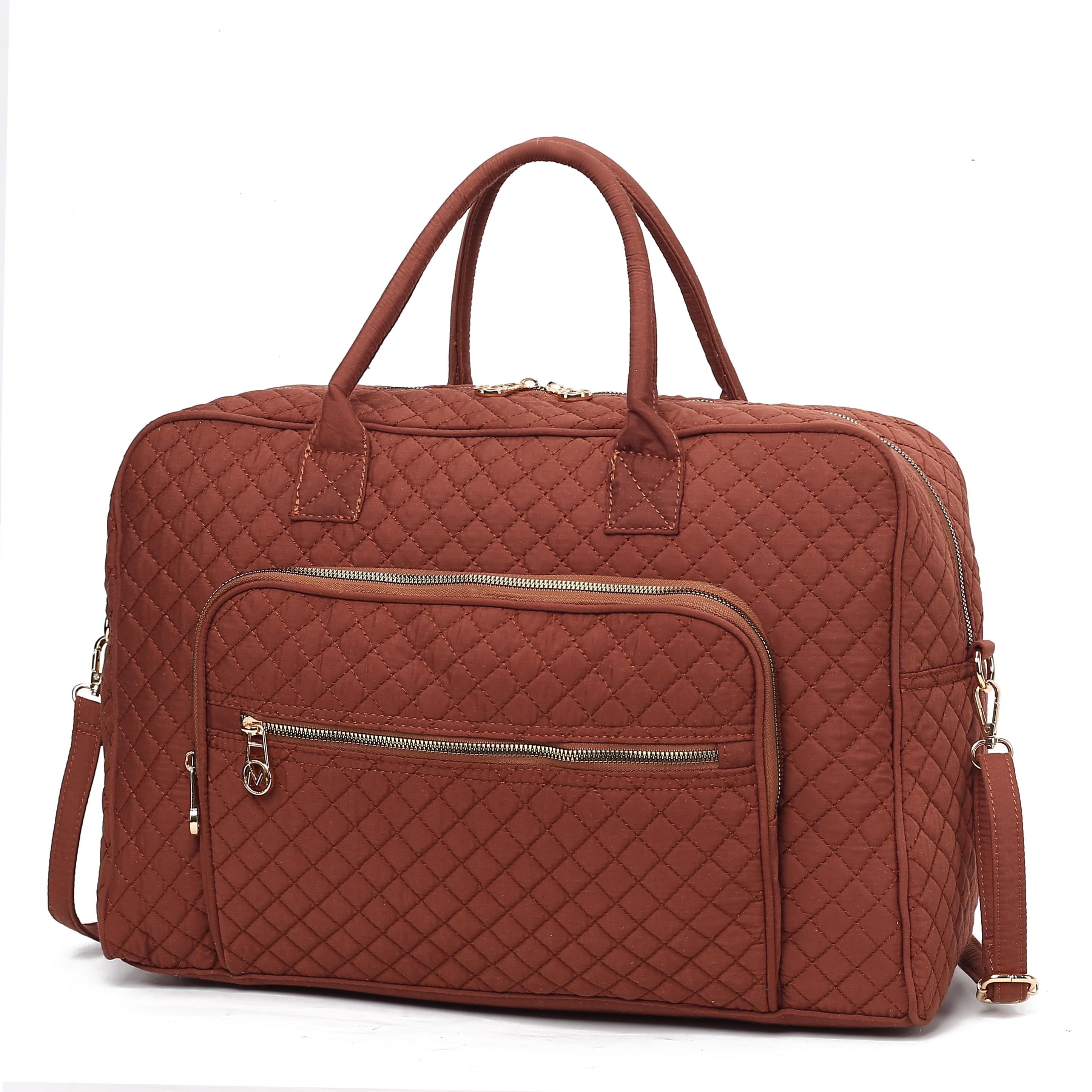 MKF Collection Jayla Women’s Solid Quilted Cotton Duffle Bag For Travel by Mia K - Brown
