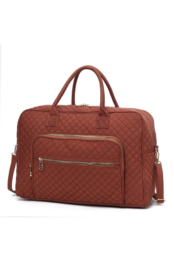 Jayla Women’s Solid Quilted Cotton Duffle Bag For Travel by Mia K - Brown