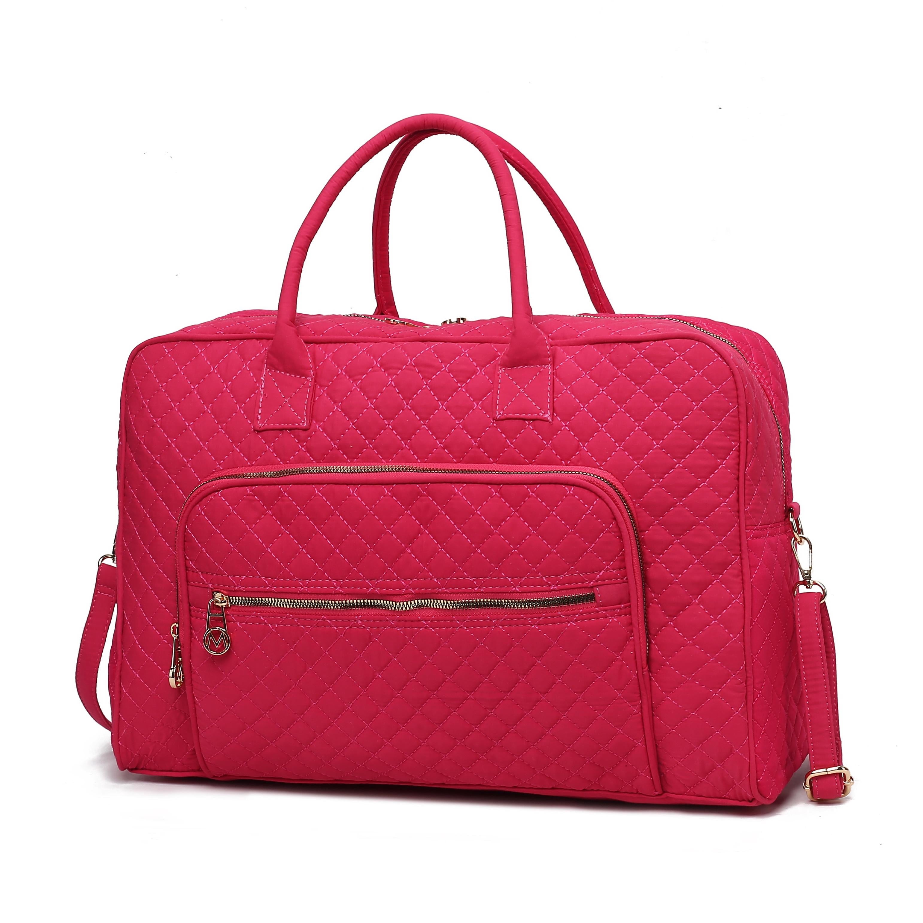 MKF Collection Jayla Women’s Solid Quilted Cotton Duffle Bag For Travel by Mia K - Fuchsia Pink