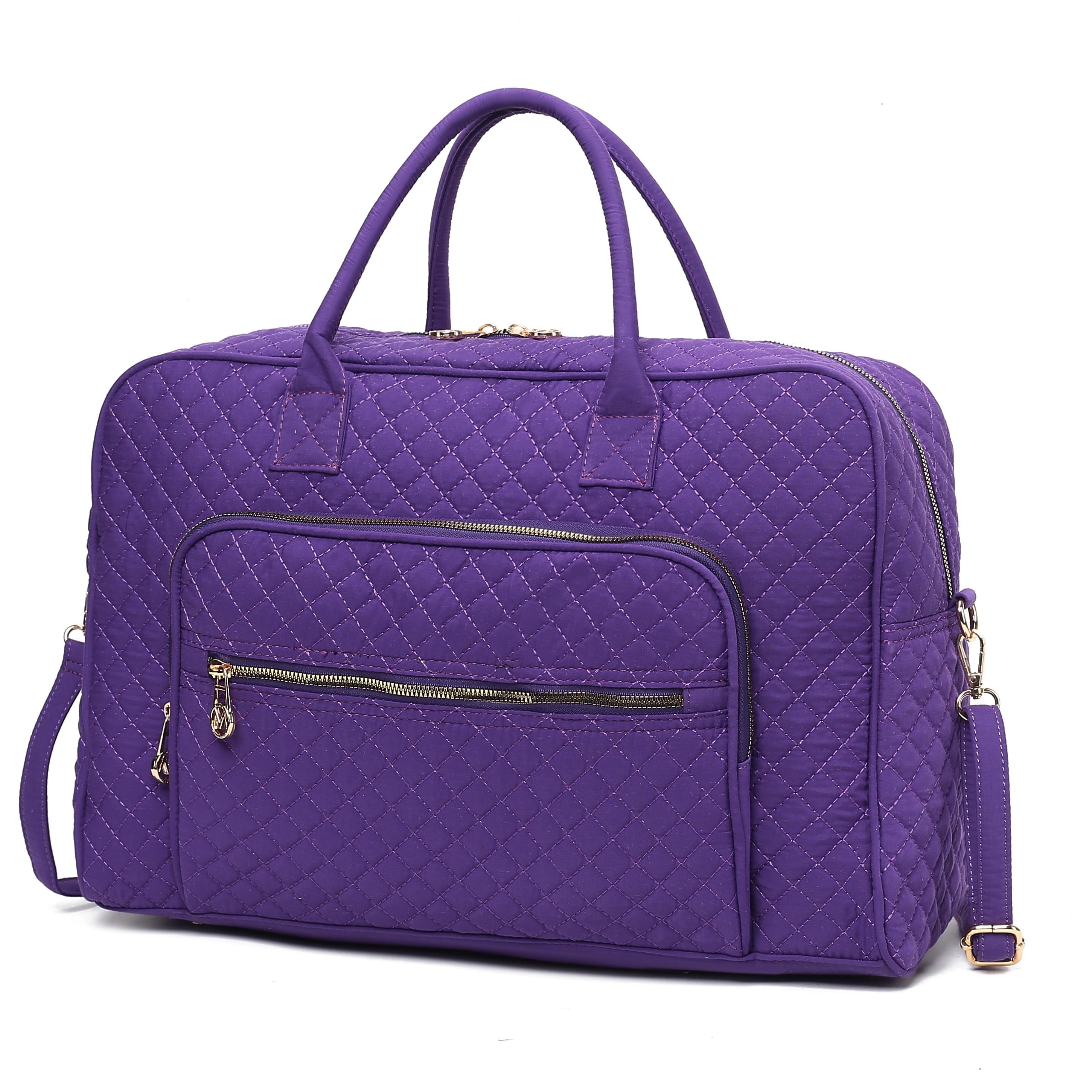 MKF Collection Jayla Women’s Solid Quilted Cotton Duffle Bag For Travel by Mia K - Purple