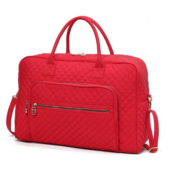 MKF Collection Jayla Women’s Solid Quilted Cotton Duffle Bag For Travel by Mia K - Red