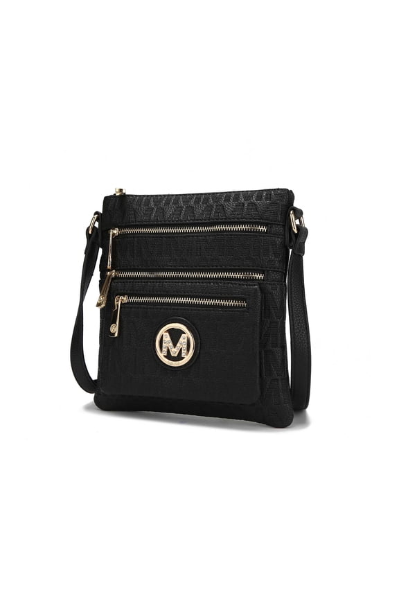 Jessy Women's Crossbody Bag, M Signature Vegan Leather Shoulder Bag by Mia K- Black