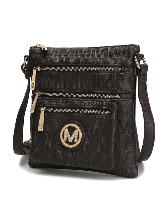 Jessy Women's Crossbody Bag, M Signature Vegan Leather Shoulder Bag by Mia K- Chocolate