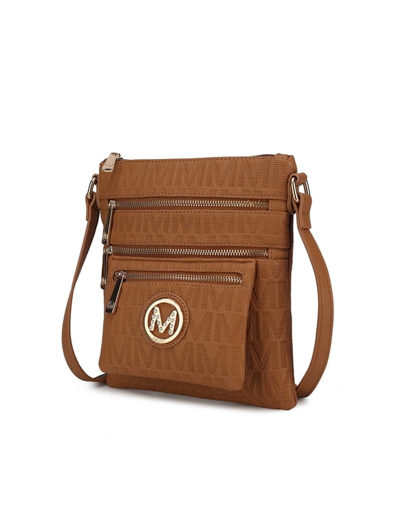 Jessy Women's Crossbody Bag, M Signature Vegan Leather Shoulder Bag by Mia K- Tan