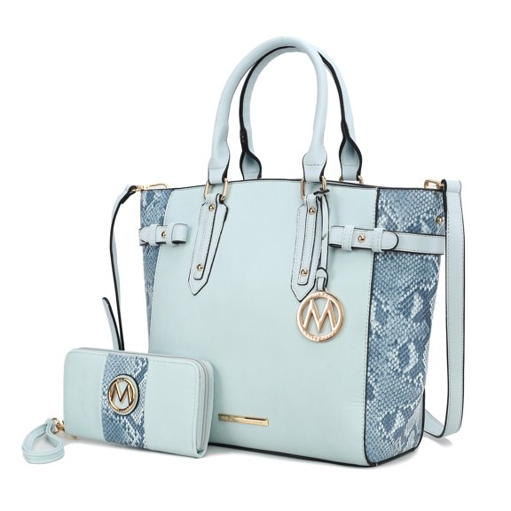 MKF Collection Joelle Women’s Faux-Snake Embossed Handbag Tote bag With Matching Wallet Purse by Mia K- 2 pieces - Baby Blue