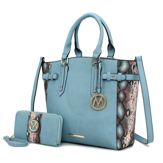 MKF Collection Joelle Women’s Faux-Snake Embossed Handbag Tote bag With Matching Wallet Purse by Mia K- 2 pieces - Denim
