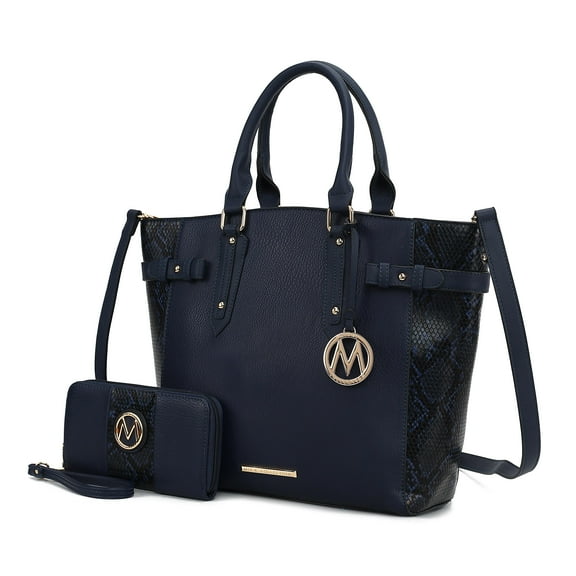 MKF Collection Joelle Women’s Faux-Snake Embossed Handbag Tote bag With Matching Wallet Purse by Mia K- 2 pieces - Navy